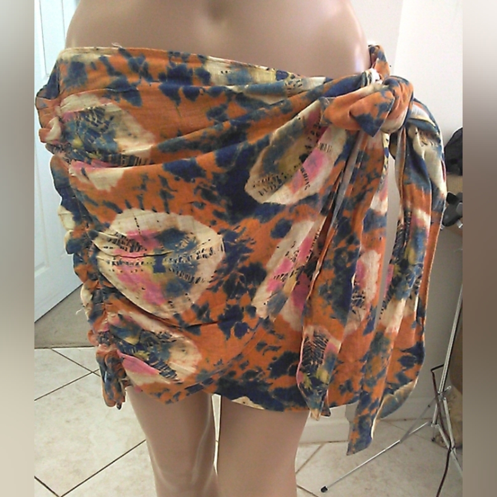NWOT FREE PEOPLE Colorful Tie-Dye SKIRT SZ. 8 OR 10 WRAP LOOK LINEN/ VIS. ZIPPER